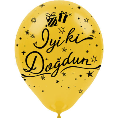 Siyah İyi Ki Doğdun Baskılı Metalik Altın Balon 12