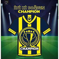 Champion Sarı Lacivert İyi ki Doğdun Harf Afiş - Kikajoy
