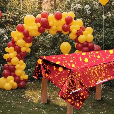 Champion Yellow Red Plastic Table Cover - 1