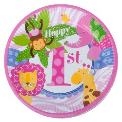  - Cheerful Animals Paper Plates Pink
