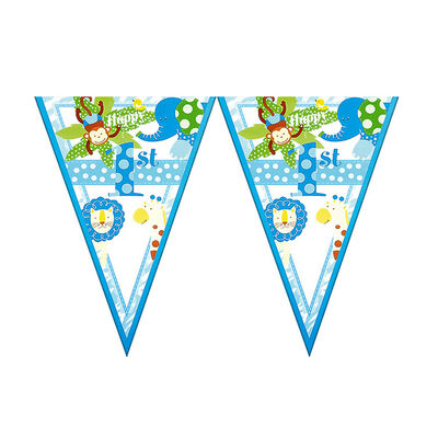 Cheerful Animals Triangle Flag Banner Blue