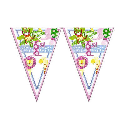 Cheerful Animals Triangle Flag Banner Pink