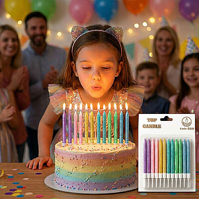 Colorful Glitter Macaron Birthday Candle Set - Multicolor (12-Pack) - 1