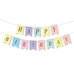 Colorful Macaron Happy Birthday Banner - Thumbnail