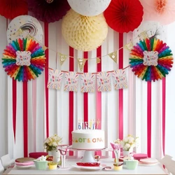 Colorful Happy Birthday Paper Fan Decoration Set - 1