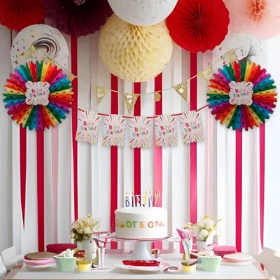 Colorful Happy Birthday Paper Fan Decoration Set - 1