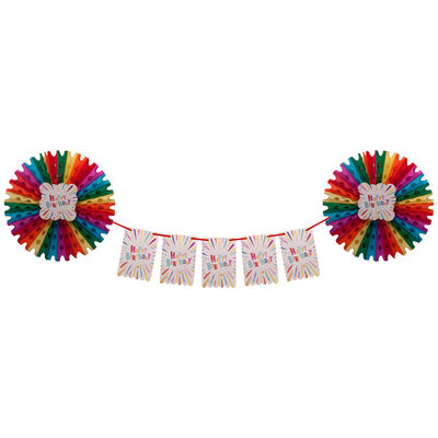 Colorful Happy Birthday Paper Fan Decoration Set