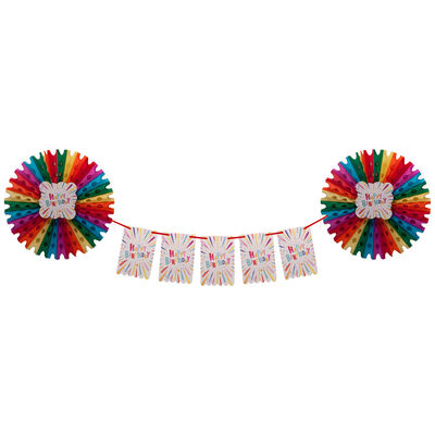 Colorful Happy Birthday Paper Fan Decoration Set - 2