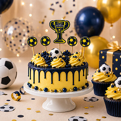 Cupcake Toppers Toothpicks - Yellow Navy Blue - 1