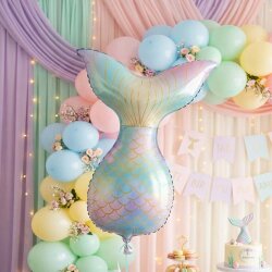 Pastel Renkli Holografik Deniz Kızı Kuyruğu Balon - 1