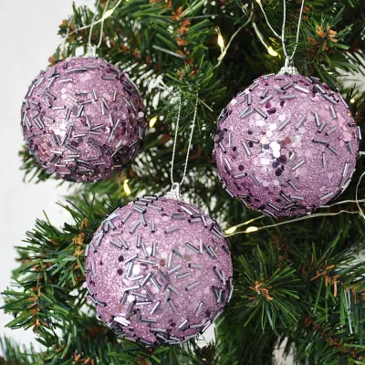 Diamond Ice Bead Ball Ornaments - Purple - 1