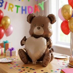 Elinde Kalp Tutan Sevimli Ayıcık Folyo Balon - 1
