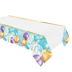 Flying Balloons Blue Plastic Table Cover - Thumbnail