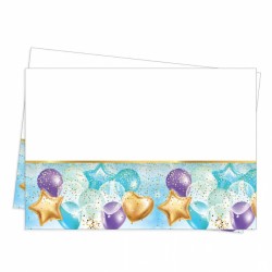 Flying Balloons Blue Plastic Table Cover - Thumbnail