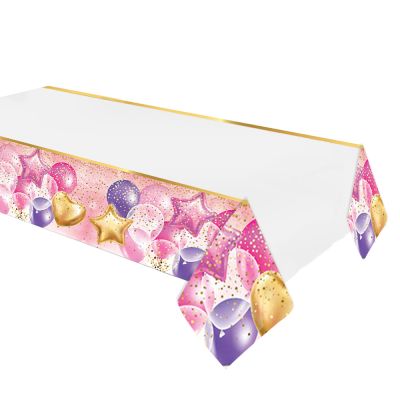 Flying Balloons Pink Plastic Table Cover