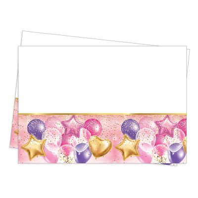 Flying Balloons Pink Plastic Table Cover