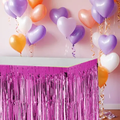 Foil Fringe Table Skirt - Fuchsia - 1