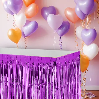 Foil Fringe Table Skirt - Purple - 1