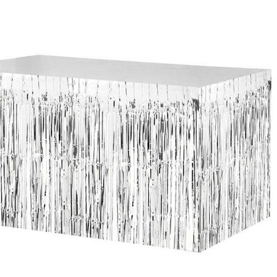 Foil Fringe Table Skirt - Silver