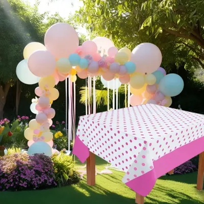 Fuchsia Polka Dot Plastic Table Cover - 1