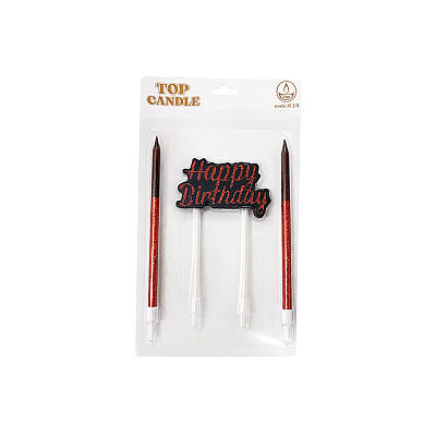 Glitter Happy Birthday & Long Stick Candle Set (14 cm) - 3