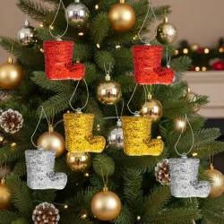Glitter Santa Boot Christmas Ornaments - 1