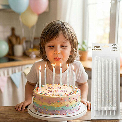 Glittery White Candle Set 15 cm - 1
