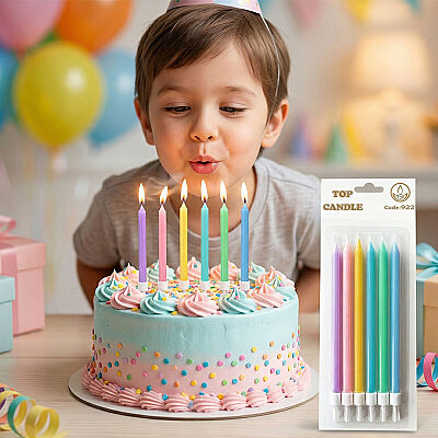 Gökkuşağı Renkleri Pasta Mumu Seti 15 cm 6 Parça - 1