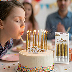 Gold Glitter Cake Candle Set – With 