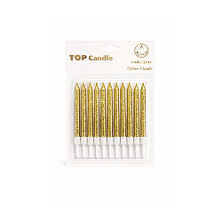 Gold Glitter Cake Candle Set - 8 cm, 12 Pieces - 2