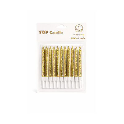 Gold Glitter Cake Candle Set - 8 cm, 12 Pieces - 2