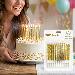 Gold Glitter Cake Candle Set - 8 cm, 12 Pieces - Kikajoy