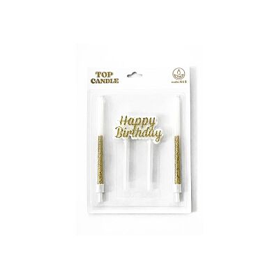 Gold Glitter Happy Birthday & Long Stick Candle Set (14 cm) - 2