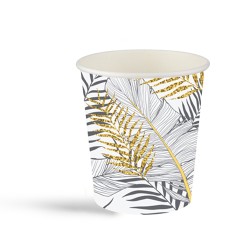  - Gold Glitter Leaves White Paper Cups