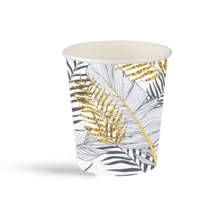 Gold Glitter Leaves White Paper Cups
