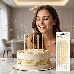 Gold Glitter White Cake Candle Set - 15 cm (6 Pieces) - Kikajoy