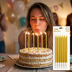 Gold Long Birthday Candle Set - 15 cm (6 Pieces) - Kikajoy