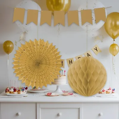 Gold Paper Decoration Set - 3pcs - 1