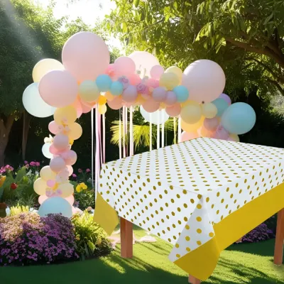 Gold Polka Dot Plastic Table Cover - 1