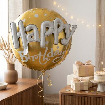 Gold Round Foil Balloon with Silver Embossed 