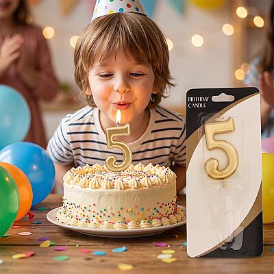 Gold Stick Numeral Candles 7cm No: 5 - 1