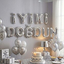 Gümüş İyi ki Doğdun Banner Folyo Balon - Kikajoy