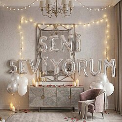 Gümüş Seni Seviyorum Banner Folyo Balon - Kikajoy
