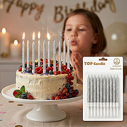 Gümüş Simli Pasta Mumu Seti 12 Parça - Kikajoy