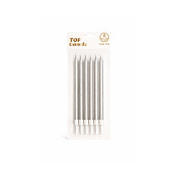 Gümüş Uzun Pasta Mum Seti 15cm 6 Parça - 2