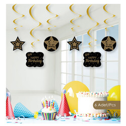 Happy Birthday Spiral Hanging Decorations - Gold - Thumbnail