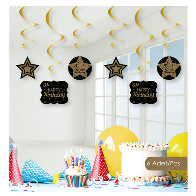 Happy Birthday Spiral Hanging Decorations - Gold