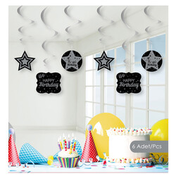 Happy Birthday Spiral Hanging Decorations - Silver - Thumbnail
