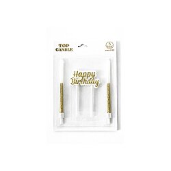 Happy Birthday Yazılı Altın Simli Pasta Mumu Seti - 2