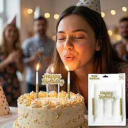 Happy Birthday Yazılı Altın Simli Pasta Mumu Seti - 1